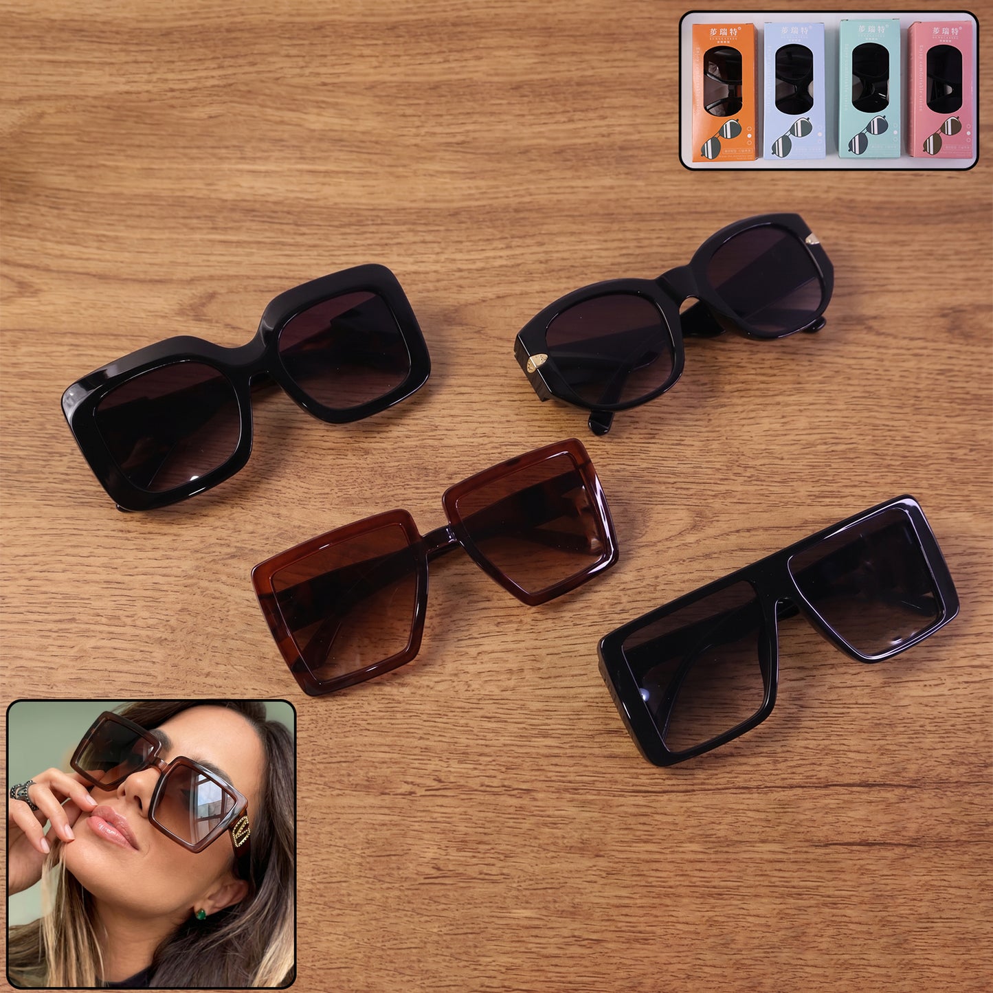 Stylish Oversized Square Sunglasses for Men and Women Mix Design (1 Pc)