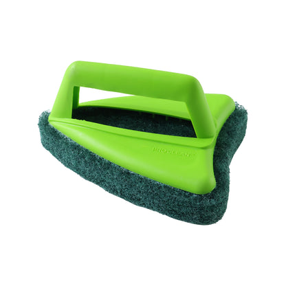 Scrub brush cleaning bathroom tiles