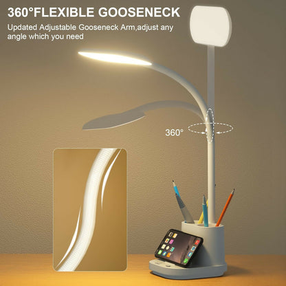 LED desk lamp with adjustable neck and phone holder