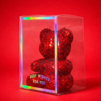 Red Glitter Teddy Bear Showpiece with Gift Display Box