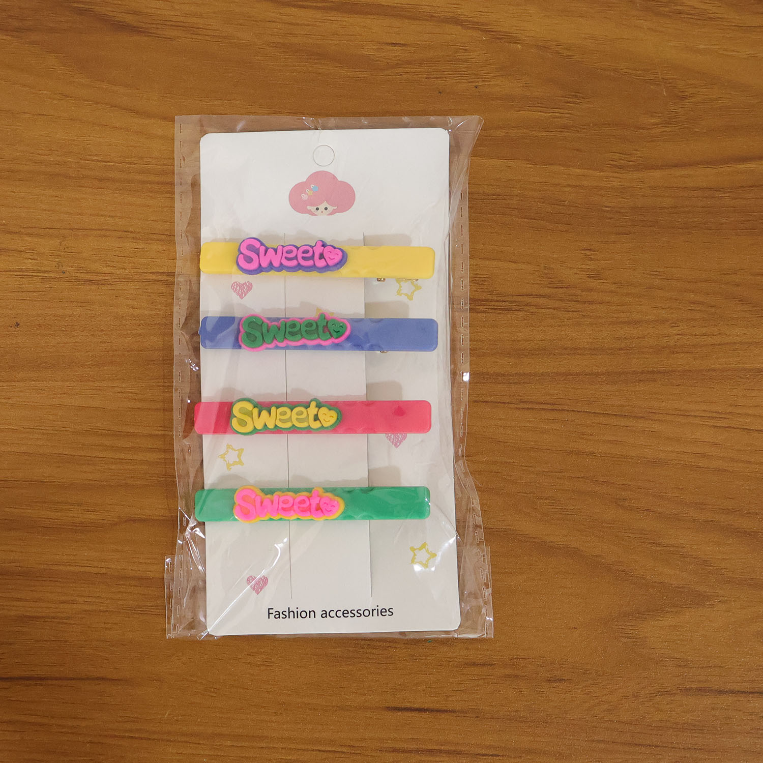 Sweet Text Decorative Hair Clip Set (4 Pc)