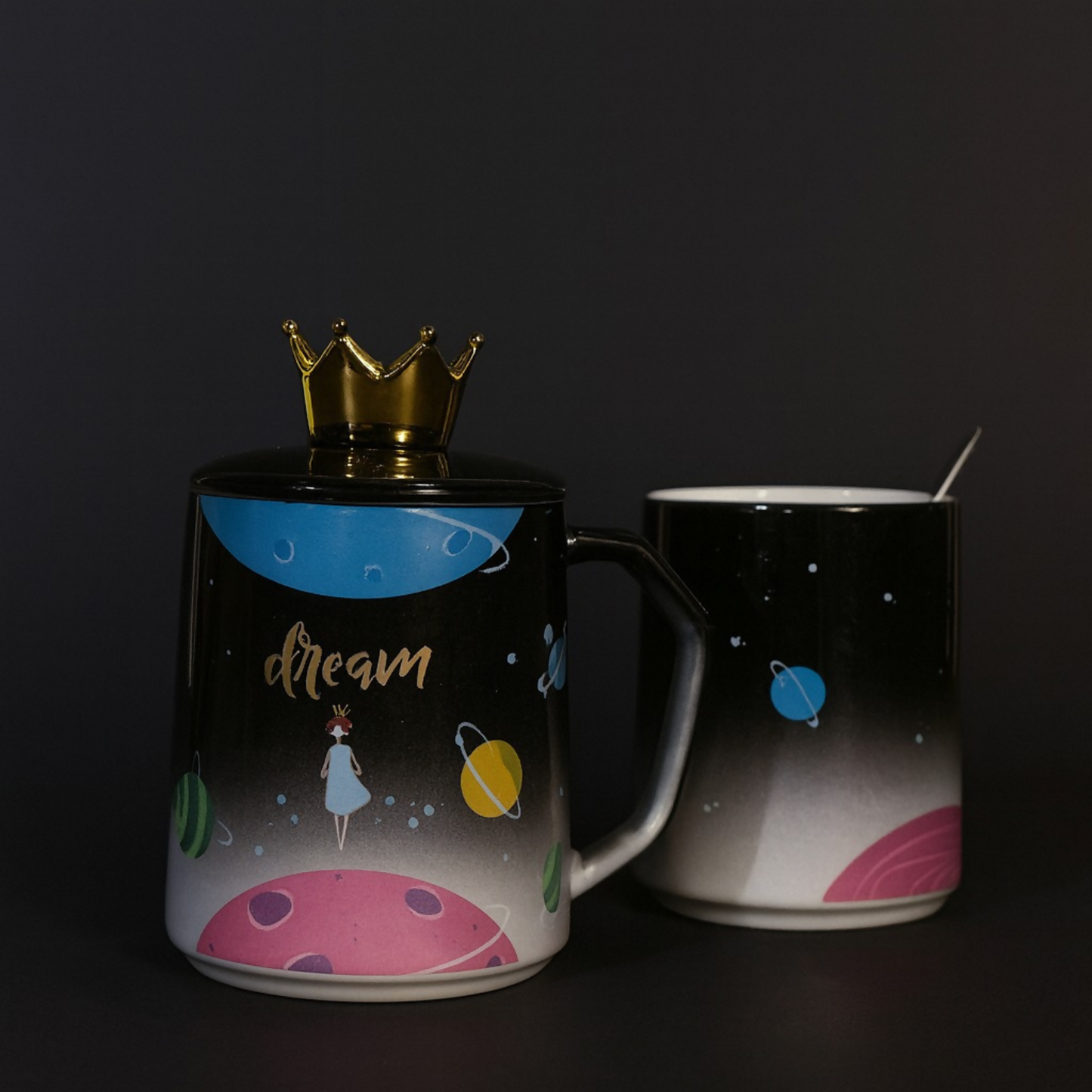 Premium Ceramic Dream Mug with Golden Crown Lid & Spoon | Luxury Galaxy Theme Coffee & Tea Cup for Home, Office & Gifting | Cute Designer Mug with Lid for Hot Beverages | Ideal Birthday, Anniversary & Festive Gift