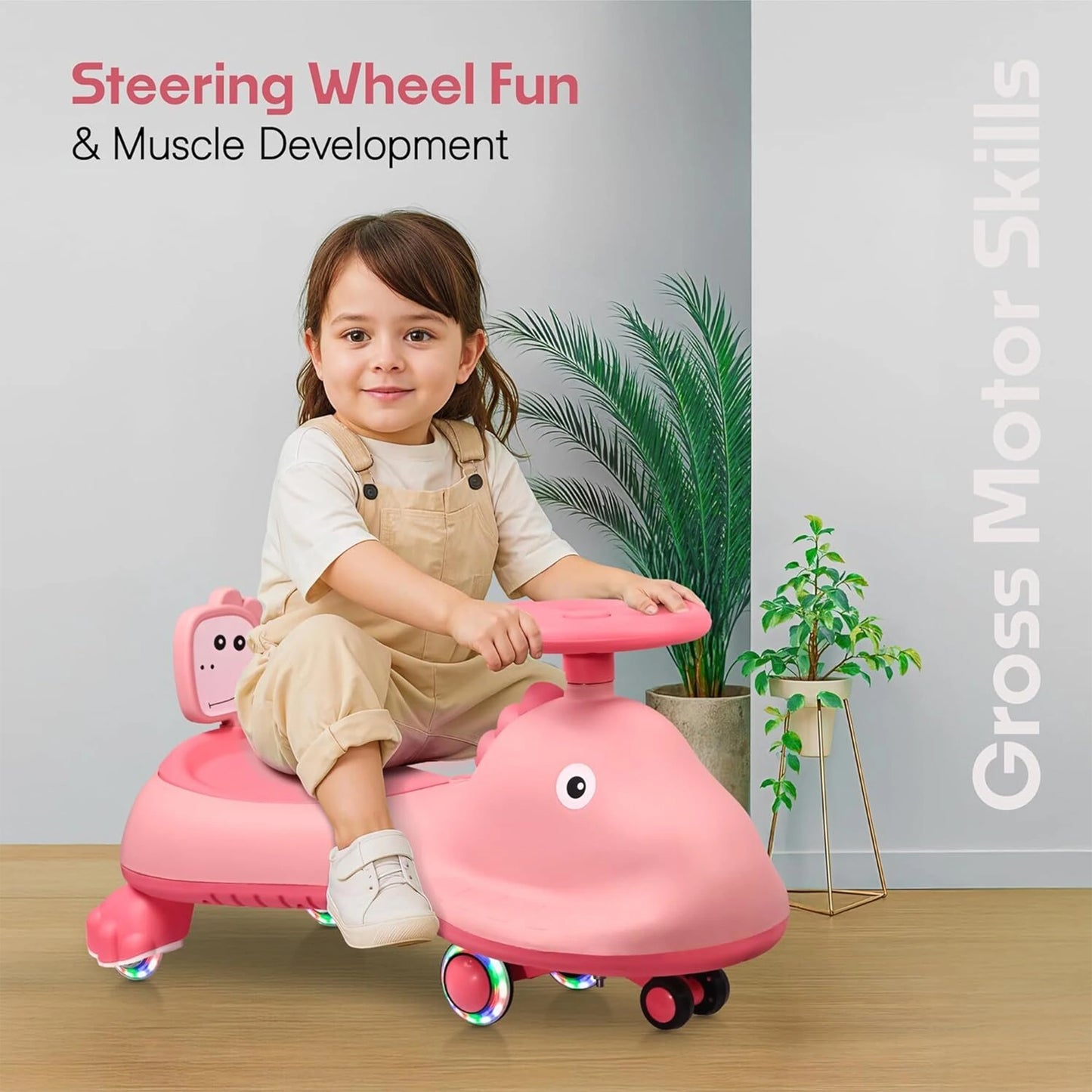 Kids Swing Car Ride On Toy with Music, Pink Shark Design Magic Twist Car (1 Pc)
