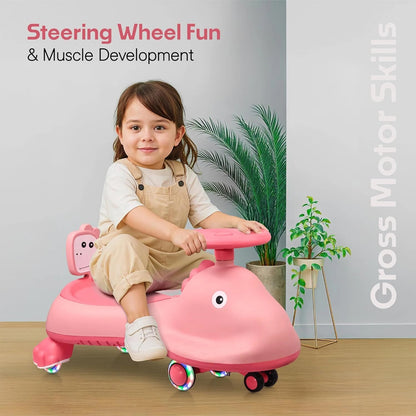 Kids Swing Car Ride On Toy with Music, Pink Shark Design Magic Twist Car (1 Pc)