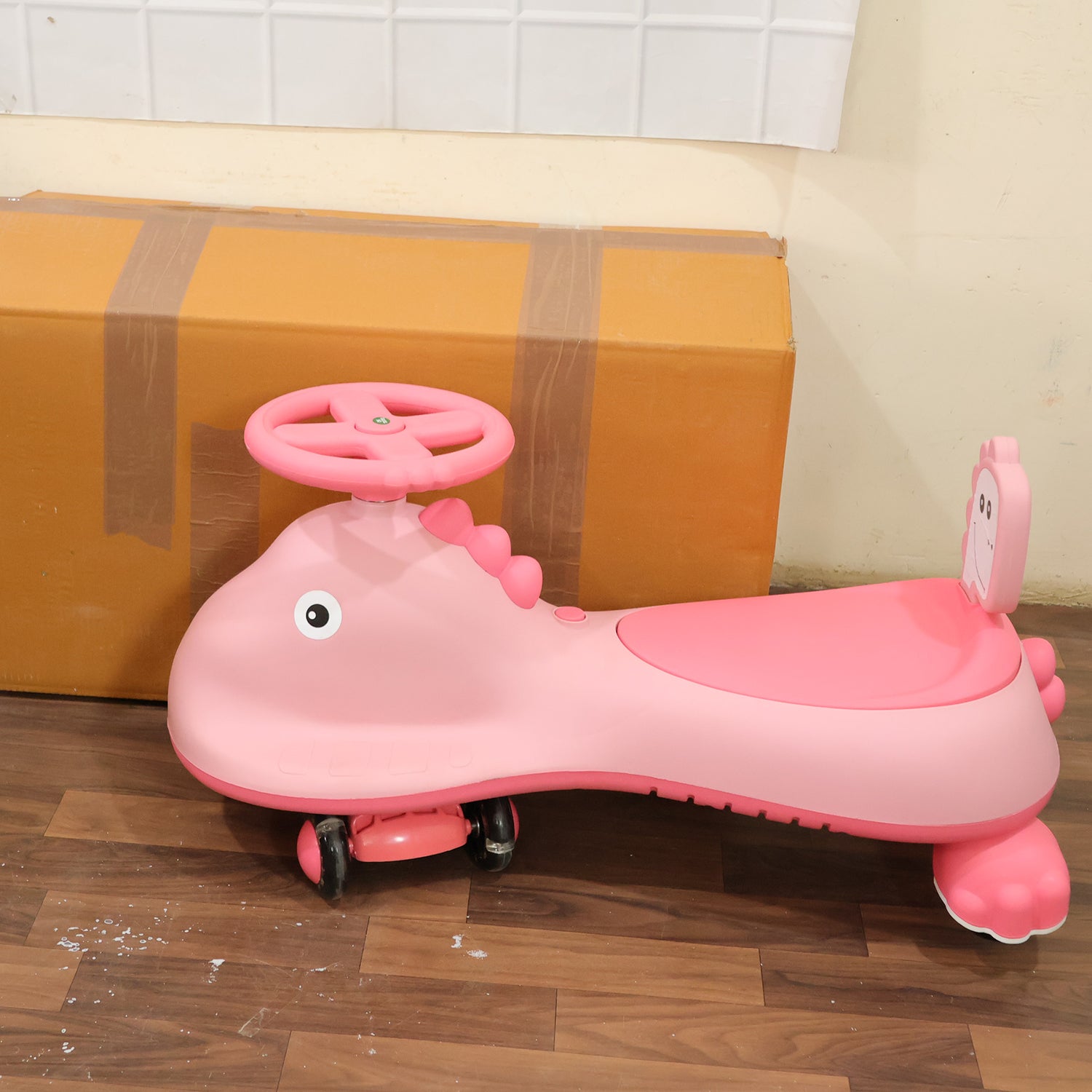 Kids Swing Car Ride On Toy with Music, Pink Shark Design Magic Twist Car (1 Pc)