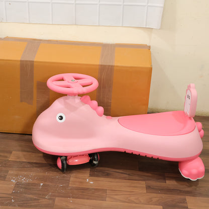 Kids Swing Car Ride On Toy with Music, Pink Shark Design Magic Twist Car (1 Pc)