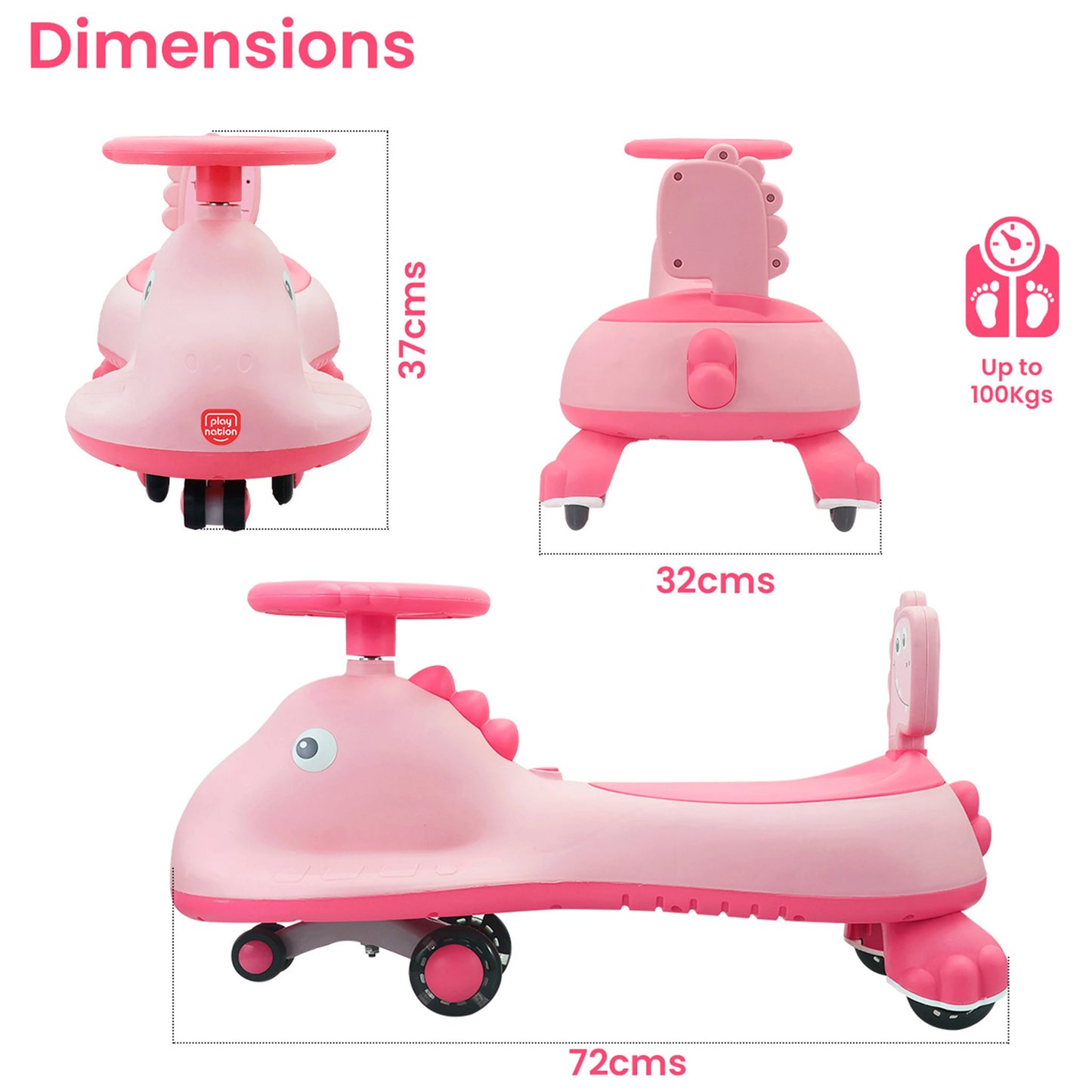 Kids Swing Car Ride On Toy with Music, Pink Shark Design Magic Twist Car (1 Pc)