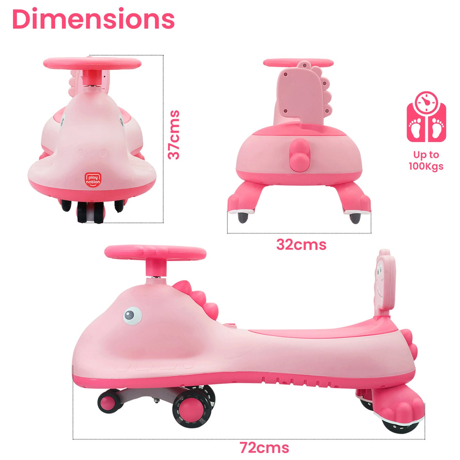 Kids Swing Car Ride On Toy with Music, Pink Shark Design Magic Twist Car (1 Pc)