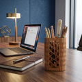 Wooden Pen Holder – Geometric Lattice MDF Desk Organizer