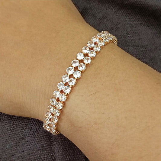 Rose Gold Plated Ad Stone Double Line Bracelet