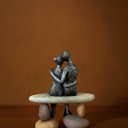 Romantic Couple Sitting on Bench Statue | Modern Love Showpiece for Home Decor