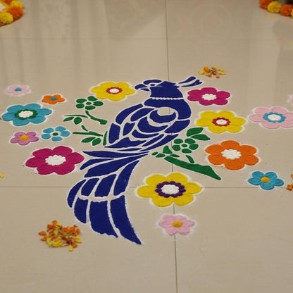 Portable MDF Rangoli Stencil Decorative Bird Design | Reusable Floor Rangoli