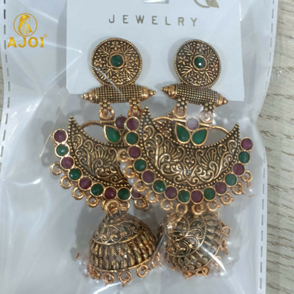 Premium Antique Gold Chandbali Jhumka Earrings