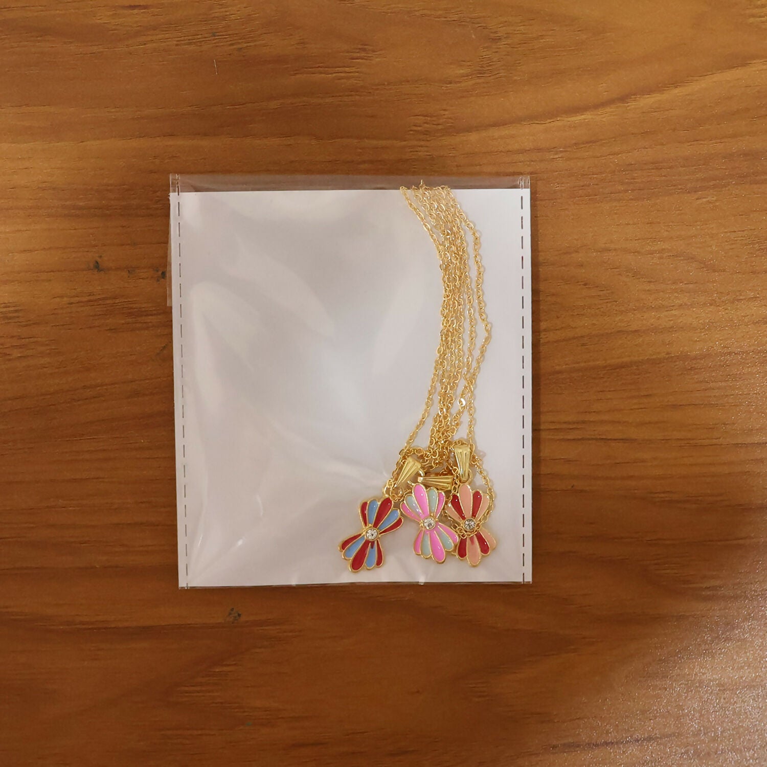 Colorful Enamel Flower Pendant Necklace on Gold Chain