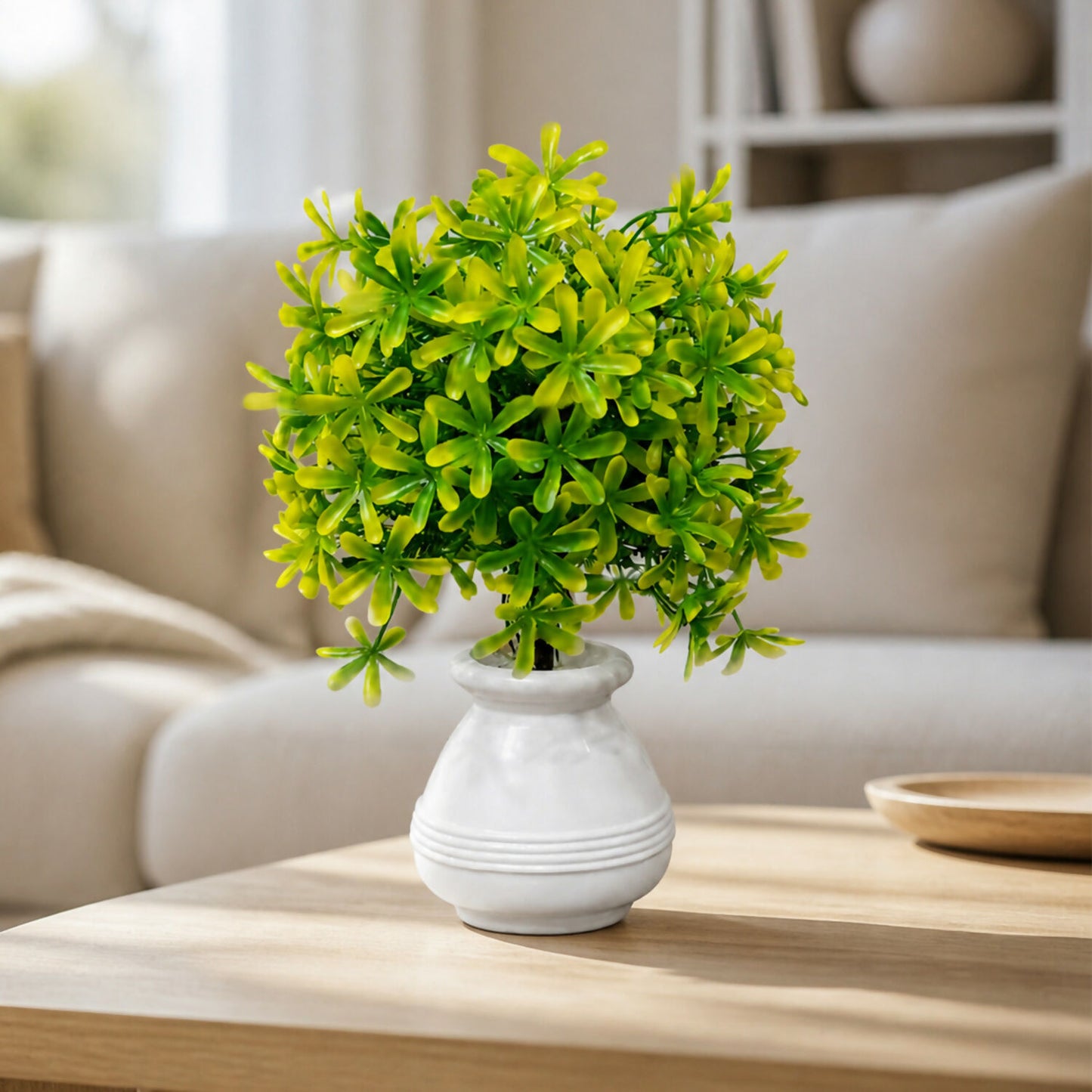 Artificial Plant with White Ceramic Pot for Home Office Décor Indoor Table Decoration