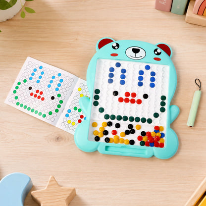 The magnetic drawing board displayed with the included design pattern cards for inspiration.