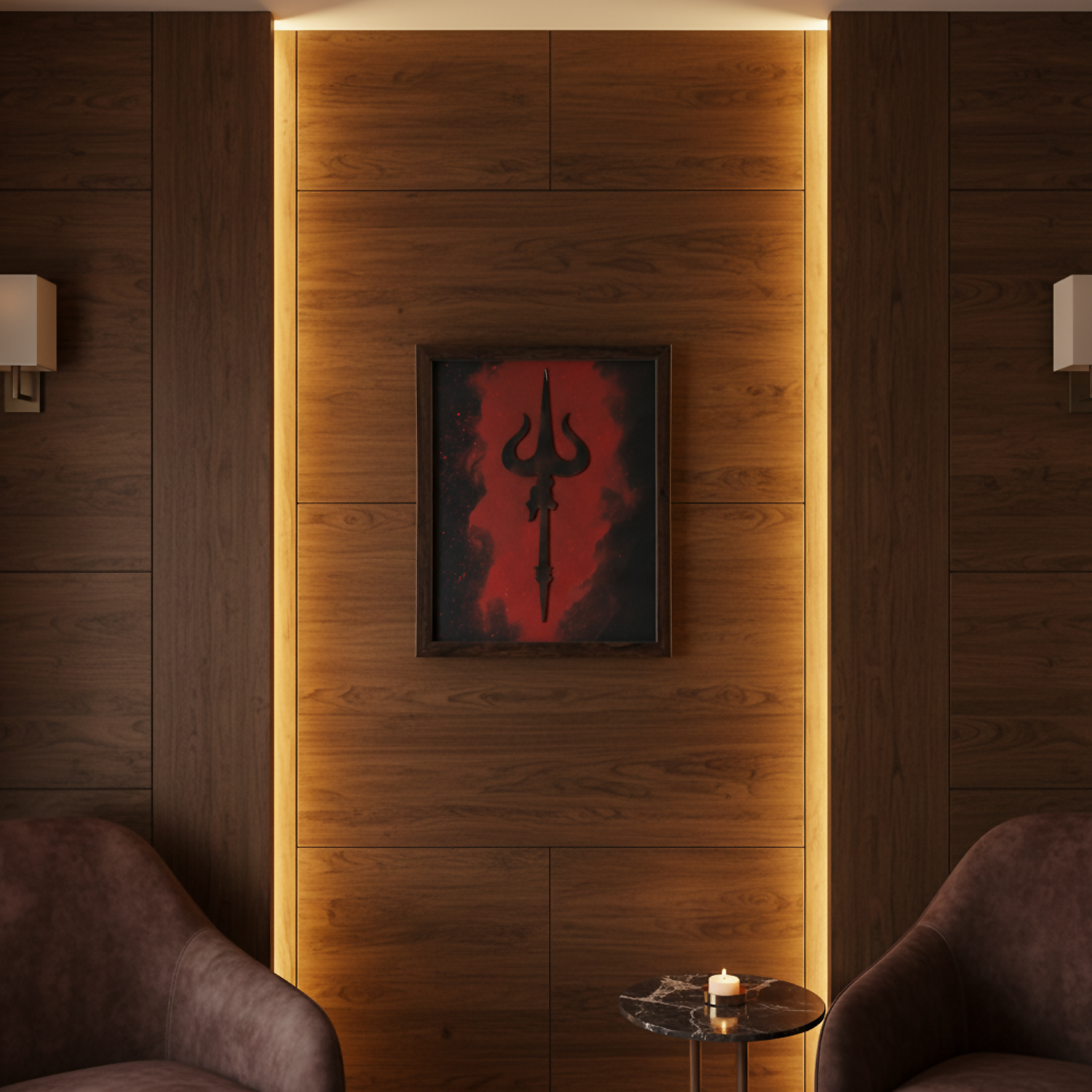 Mahadev Trishul Wall Art Frame – Minimalist Lord Shiva Trident Decor | Modern Spiritual Wall Art for Living Room, Meditation & Pooja Room
