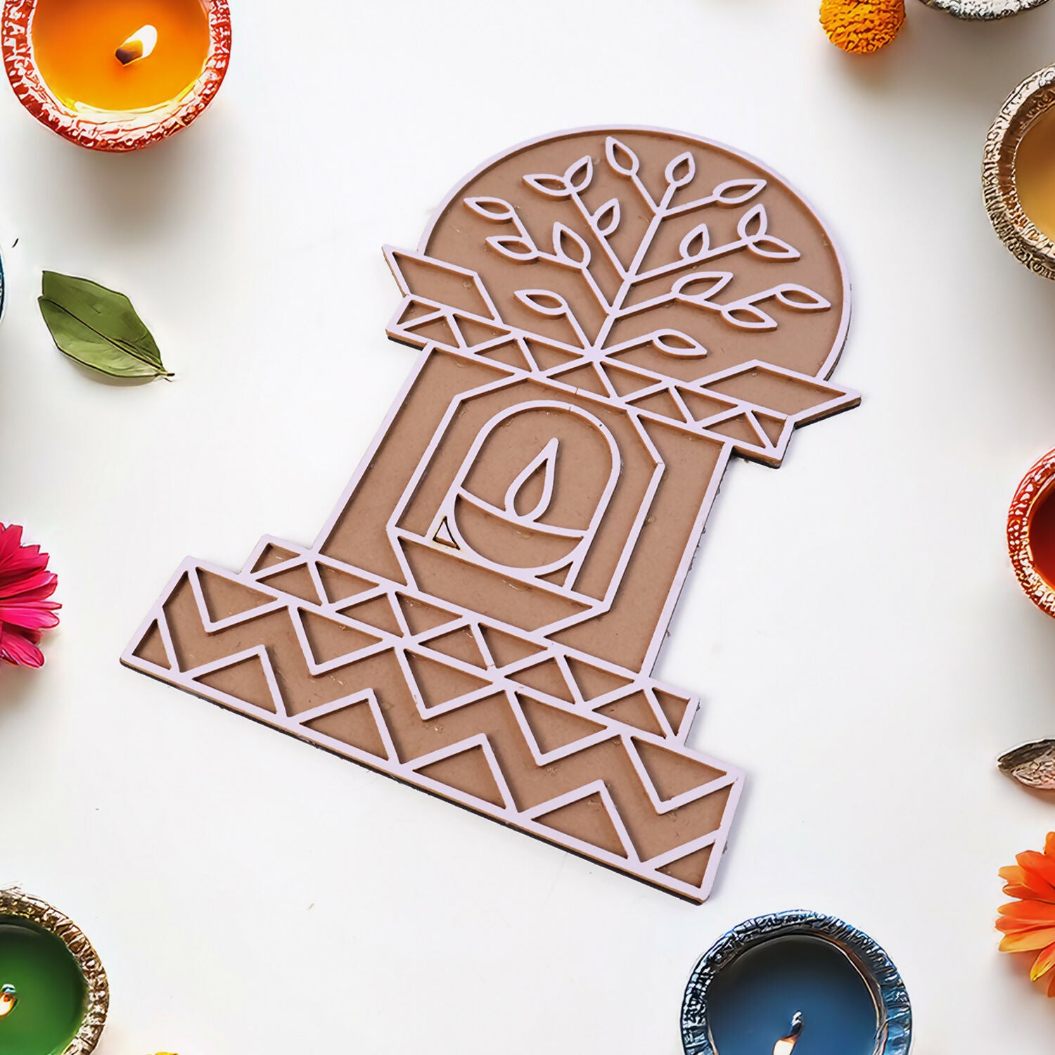 Portable MDF Rangoli Stencil | Diya Tree Design