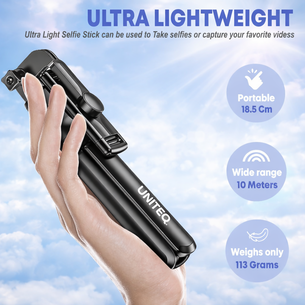 UNITEQ Snappro X1 Bluetooth Selfie Stick Tripod with Remote (Black)