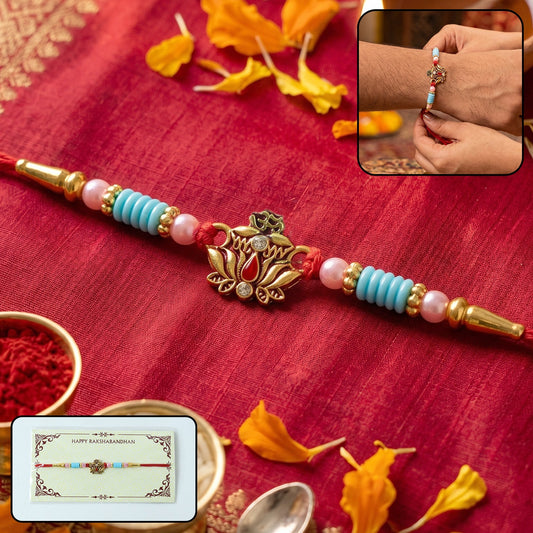 Antique Lord Ganesha on Lotus Designer Rakhi