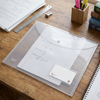 Button Closure Detail on Transparent File Folder