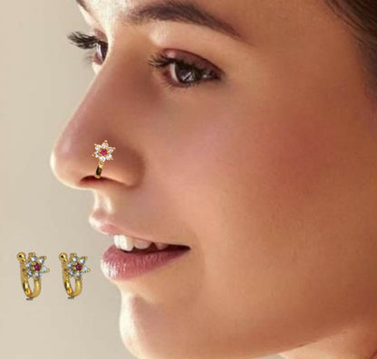 Gold Plated Multicolor Floral Stone Nose Ring for Women Combo Pack of 2