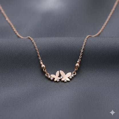 Rose Gold Double Butterfly Necklace | Dainty Zirconia Pendant