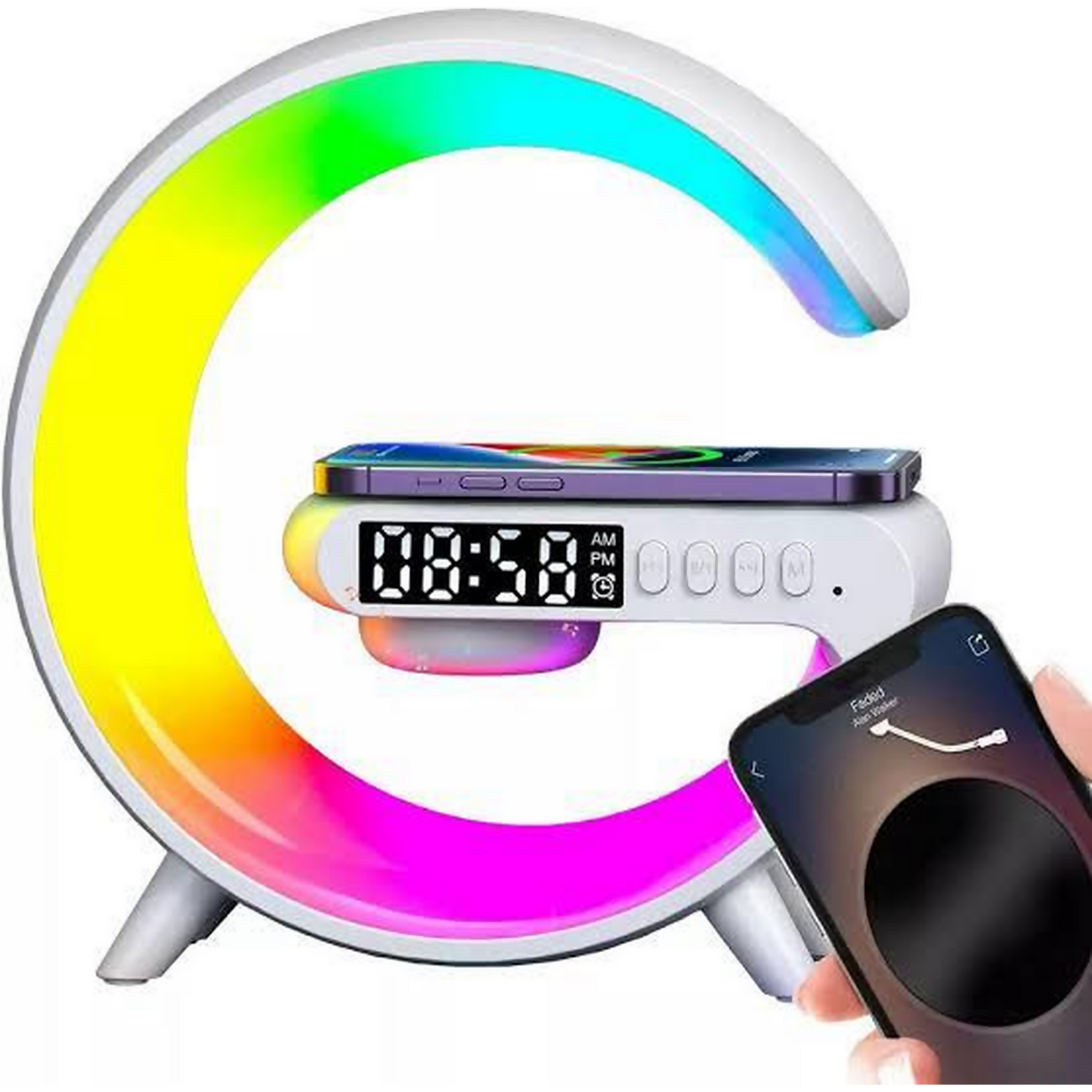 Smart LED Table Lamp with Wireless Charging, Alarm Clock & Music Speaker