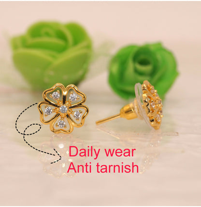 Gold-Plated AD Flower Stud Earrings for women & girls
