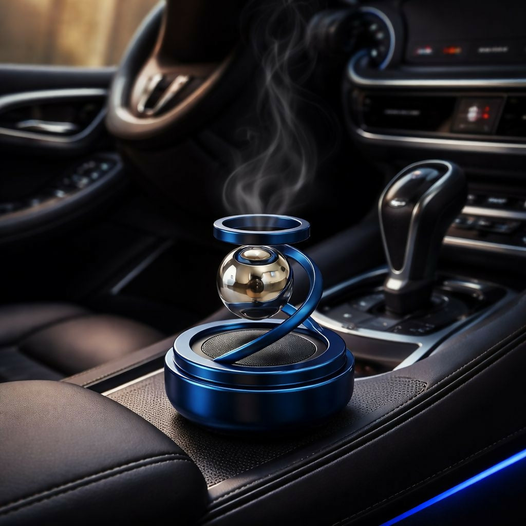 Blue Solar Magnetic Rotating Car Air Freshener Dashboard Aromatherapy Diffuser