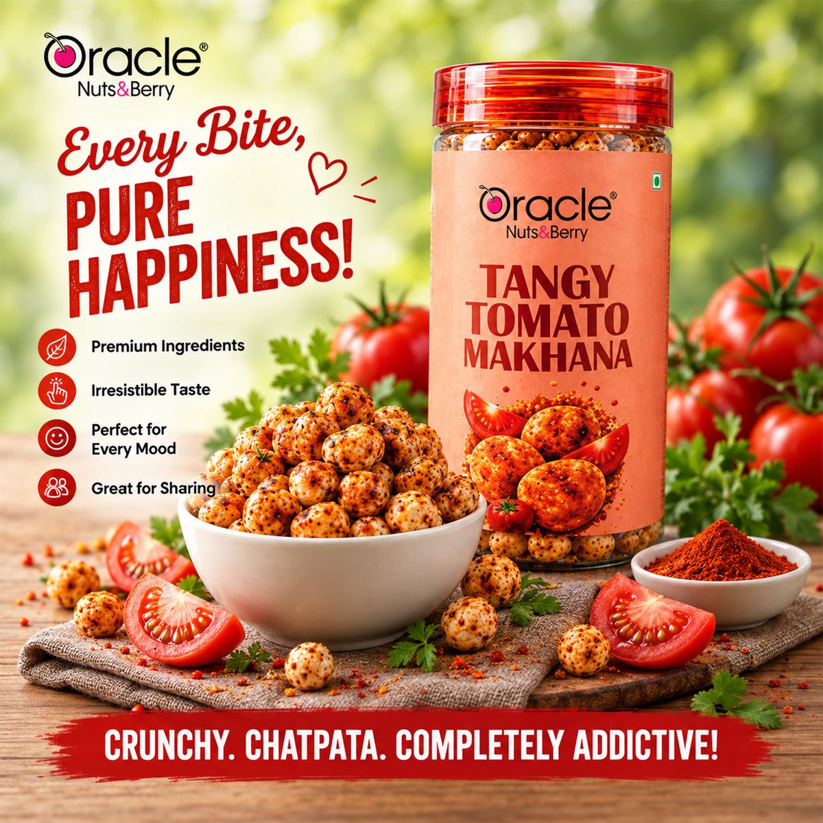 Tangy Tomato Makhana Premium Chatpata Roasted Crunchy Fox Nuts Tasty Snack (75g)