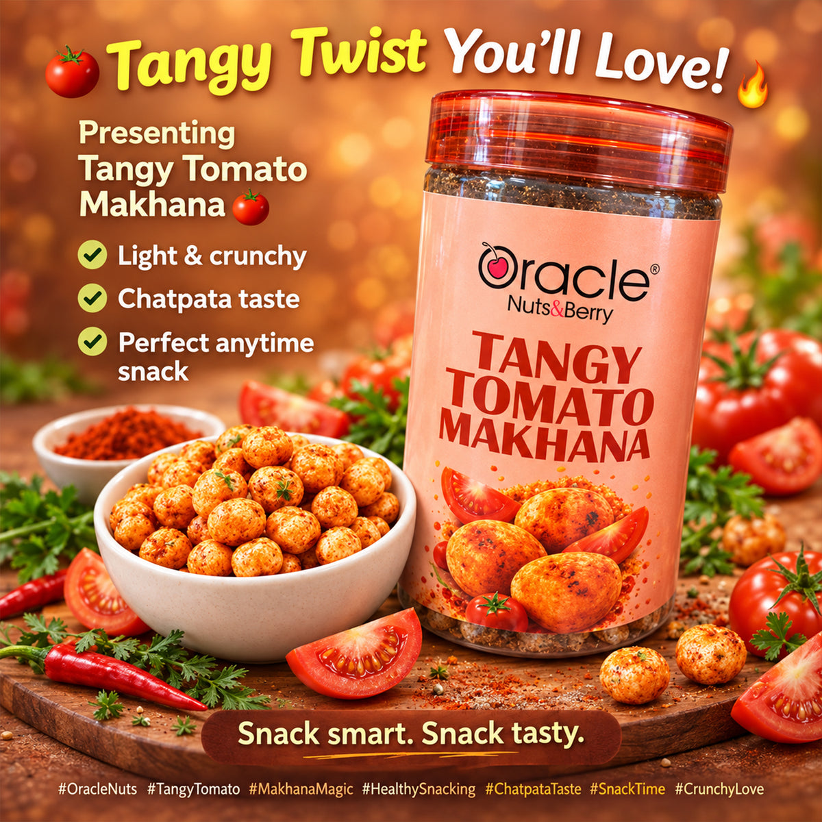 Tangy Tomato Makhana Premium Chatpata Roasted Crunchy Fox Nuts Tasty Snack (75g)
