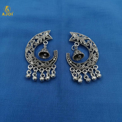Chandrika Oxidized Silver Jhumka Earrings with Ghungroo Danglers