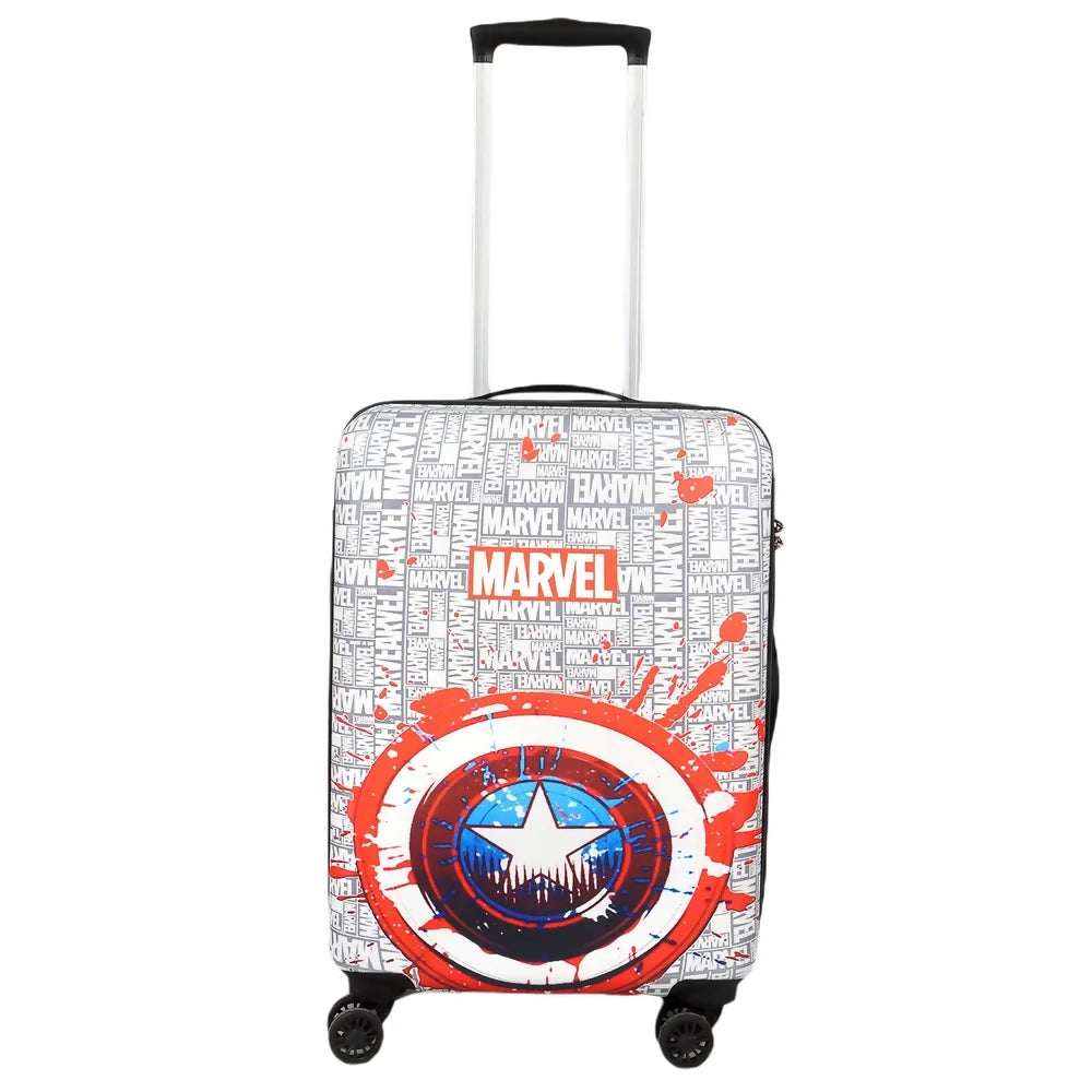 Novex Marvel Captain America Kids Polycarbonate Trolley Bag for Boys Travel Luggage with 4 Spinner Wheel (White-Red/22 Inch)
