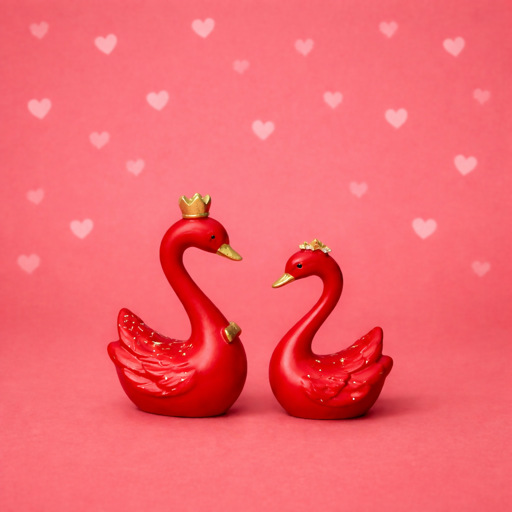 Royal Red Swan Couple Decorative Showpiece for Home & Bedroom Decor
