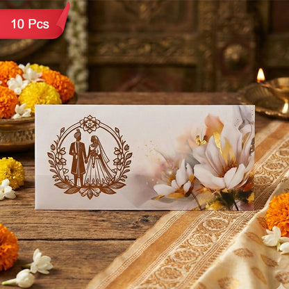 Wedding Theme A4 Size Money & Gift Envelope with Floral Pattern and Scalloped Flap – Pack of 10 Pcs