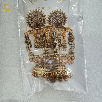 Antique Gold Finish Radha-Krishna Temple Jhumka Earring