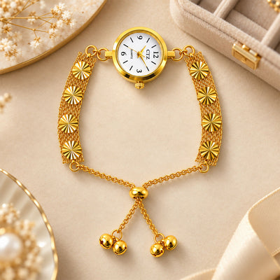 Women’s Gold Tone Bracelet Watch with Mesh Band, Elegant Fashion Wrist Watch