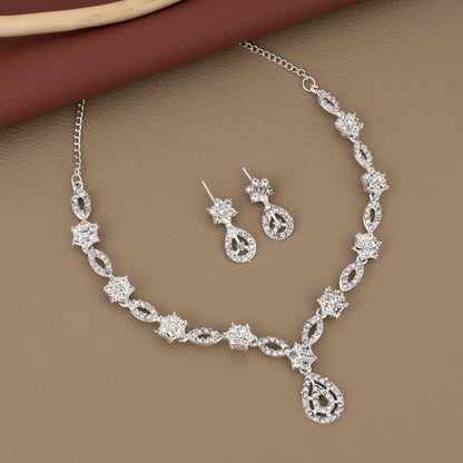 Elegant Silver-Toned American Diamond Jewellery Set