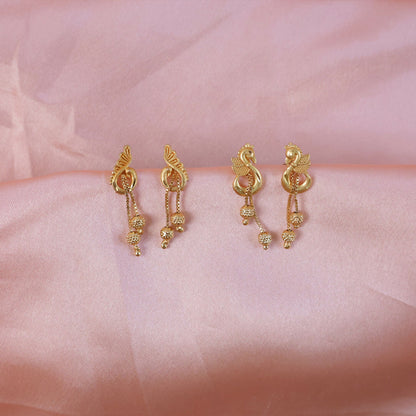 Luxury Swan Motif Gold Dangle Earrings with Cascading Chain Beads for Women (2 Pair)