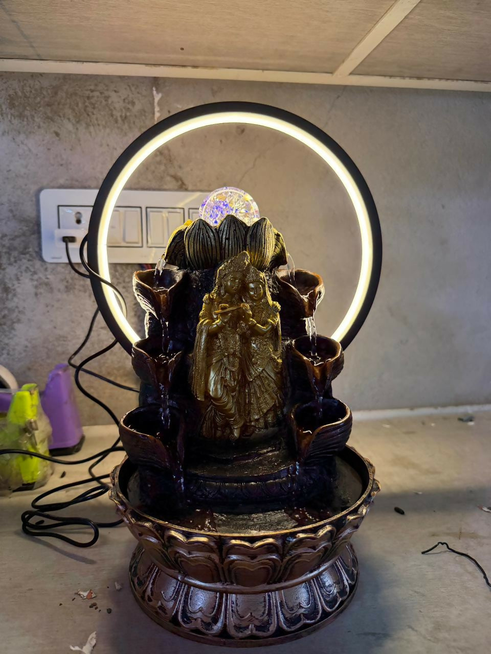 Radha Krishna LED Tabletop Water Fountain for Home Decor