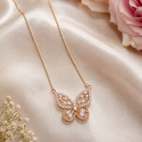 Rose Gold Polish Imitation Butterfly CZ Pendant Necklace for Women