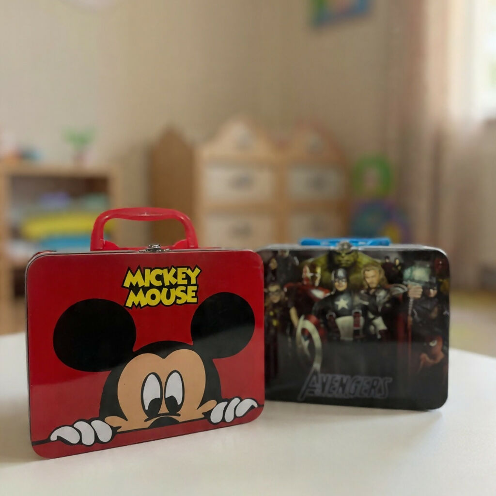 Kids Cartoon Metal Piggy Bank Coin Saving Box with Handle & Lock(Design may vary)