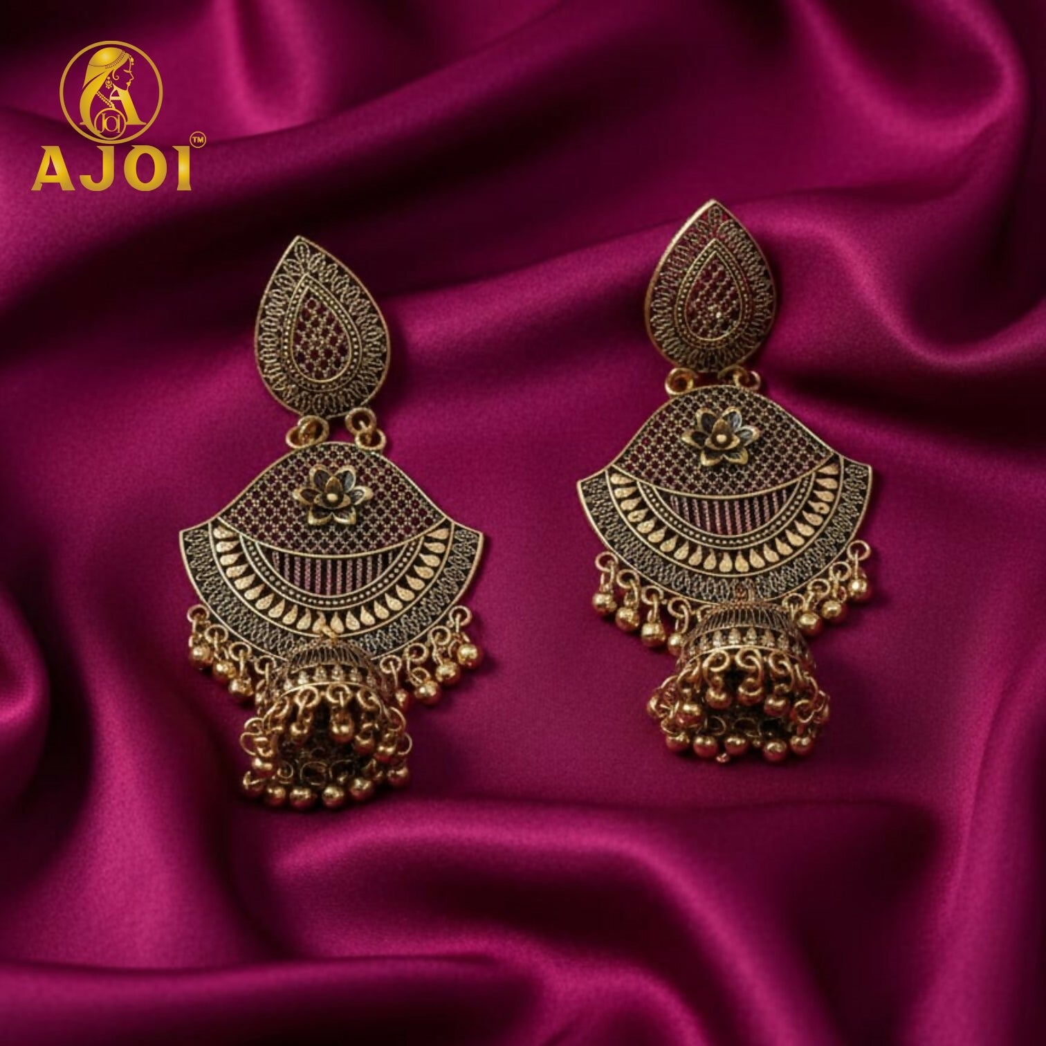 Premium Antique Teardrop Jhumka Earrings with Elegant Traditional Detailing