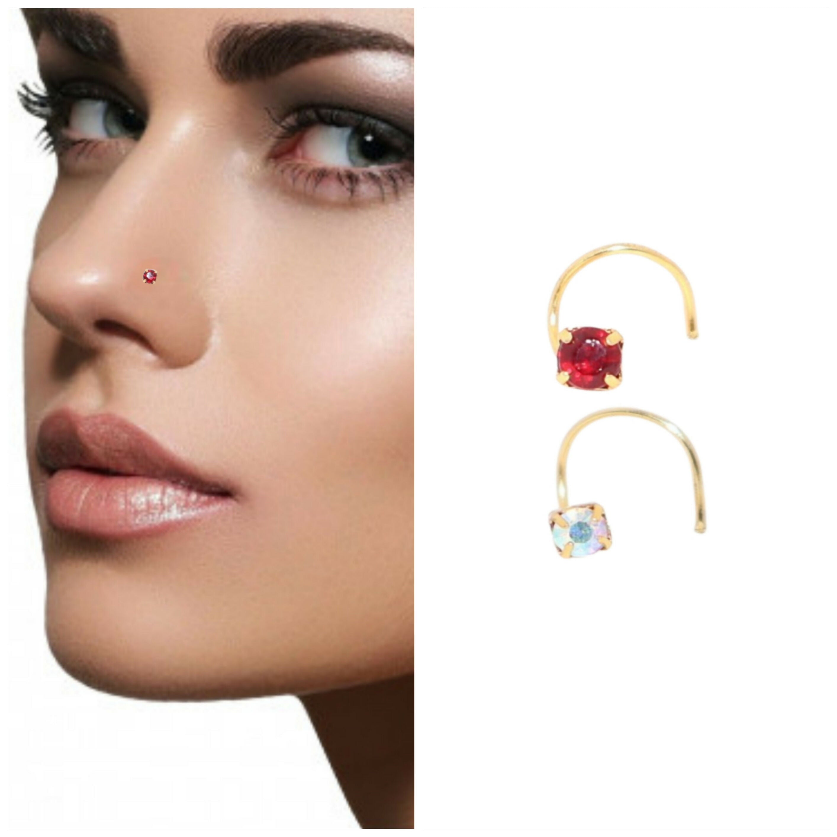 Gold Plated AD Lavender & Clear Crystal Nose Pin Set Kati Combo Pack of 2