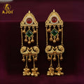 Kashmiri Peacock Jhumka Earrings – Royal Red & Green Stones