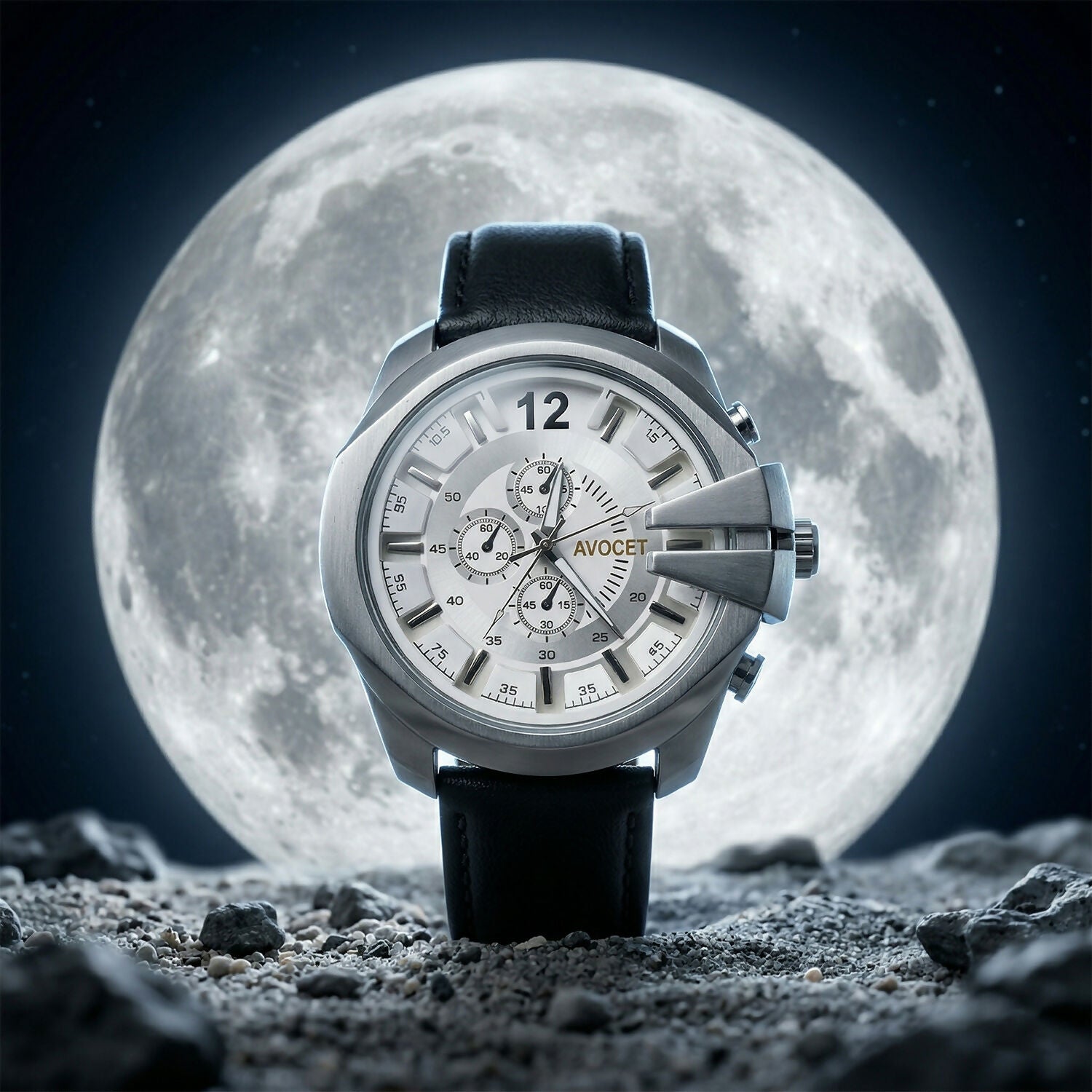 Premium Silver Chronograph Style Analog Wrist Watch with Black Strap for Men
