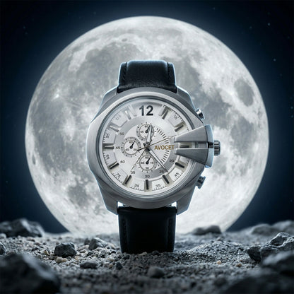 Premium Silver Chronograph Style Analog Wrist Watch with Black Strap for Men