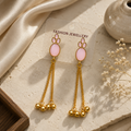 Pink Stone Earrings – Elegant Long Tassel Jewelry for Women