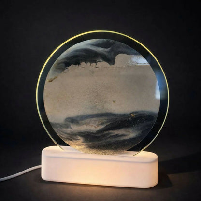 Grey Moving Sand Art LED Lamp Round Decorative Desk Night Light